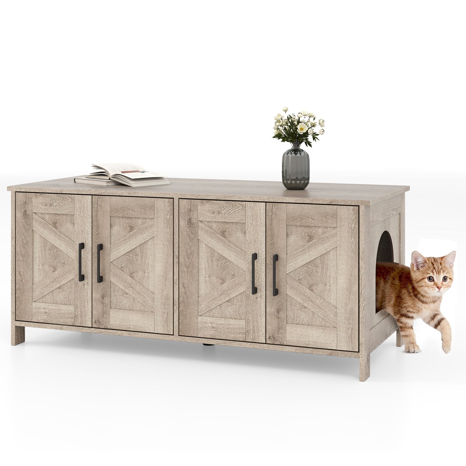 Cat Litter Box Enclosure for 2 Cats Modern Kitty Litter Box Furniture Hidden